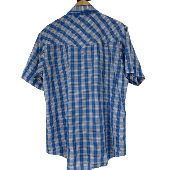 Ely Cattleman Mens Western Pearl Snap Shirt Metallic Blue Plaid Large 2999 SL - Picture 5 of 6